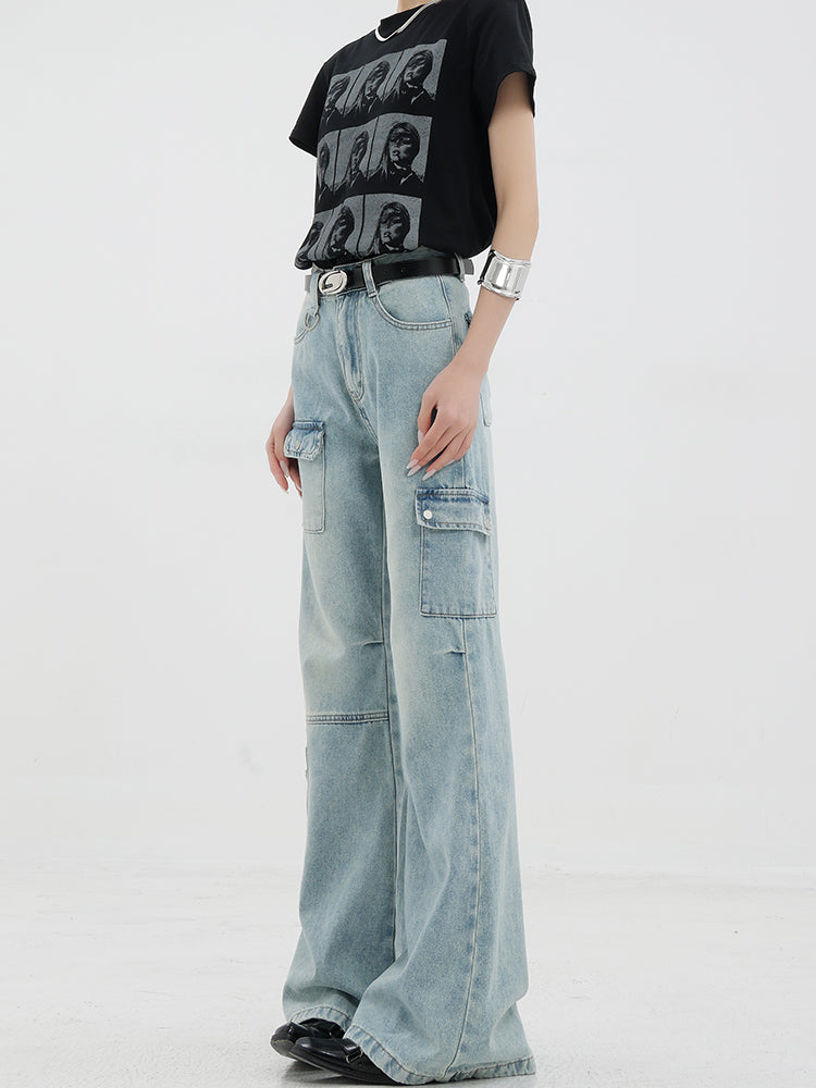 【24s Jun.】Multi-pocket Washed Denim Flared Pants