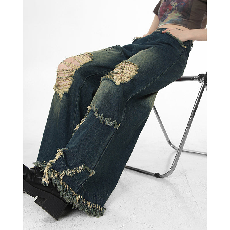 【24s Apr.】Custom Distressed Fringed High Street Jeans