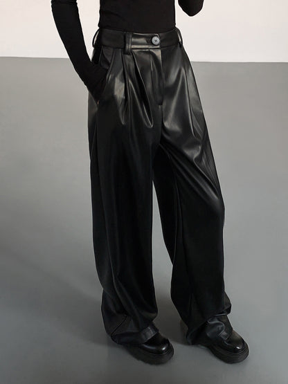 【24s Mar.】Black High-Waisted Moto PU Leather Pants