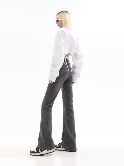【23s July】Ash Grey High-Waisted Flared Jeans