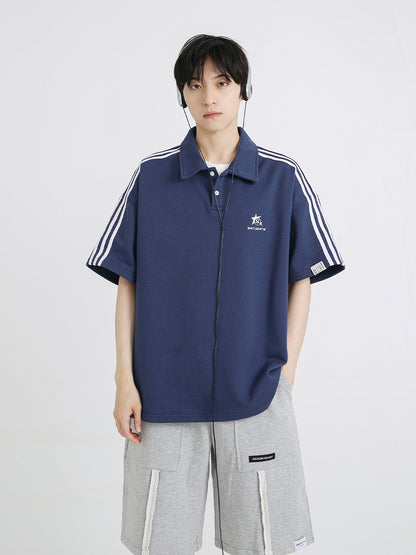 【24s Aug.】Student Striped Embroidered Polo Shirt