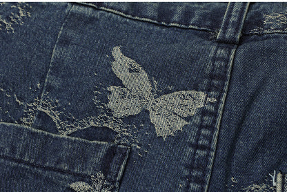 【24s Mar.】Butterfly Distressed High-Waist Wide-Leg Jeans