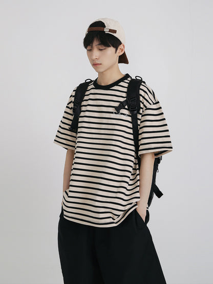 【24s Aug.】Striped Letter Embroidered Short Sleeves