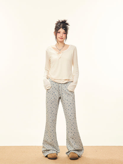 【24s Mar.】Retro Floral Flared Pants