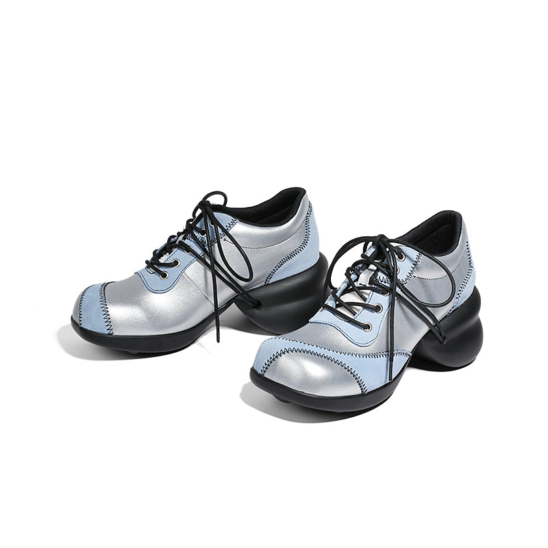 Spliced Silver Platform Shoes