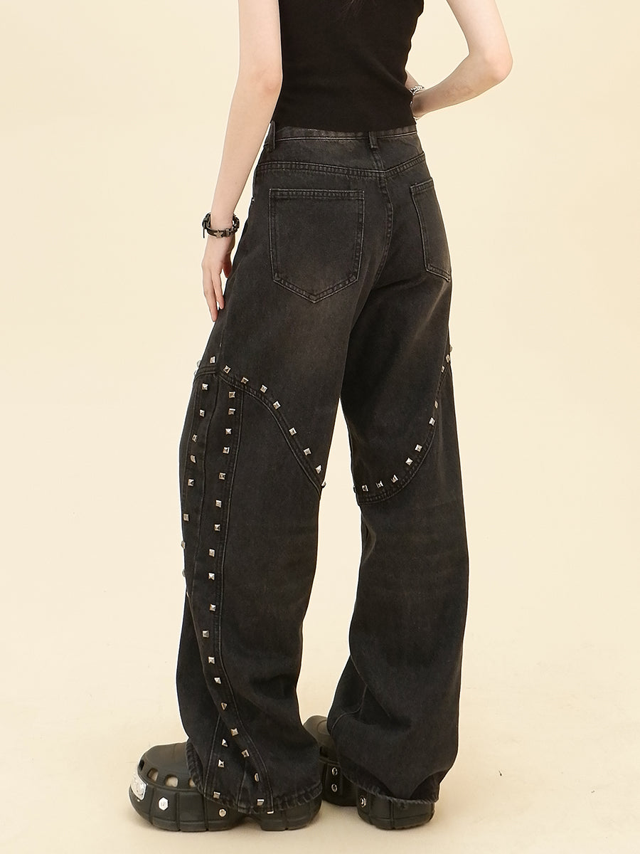 【24s Jun.】Studded Vintage Loose Fit Denim Pants