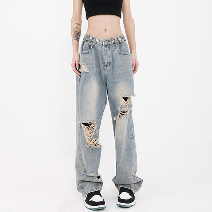 【23s July】Distressed Washed Gradient Denim Jeans