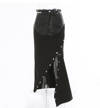【24s Feb.】Unique Design PU Patchwork Skirt