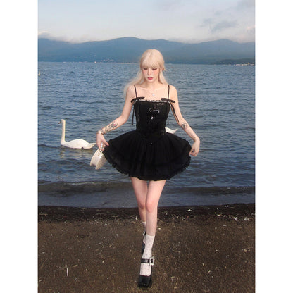 【24s Sep.】Retro Suspender Bow Tutu Skirt