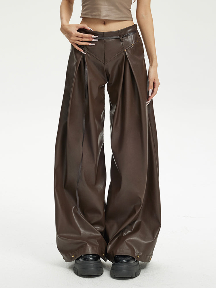【24s February.】Retro Wide-leg Leather Pants