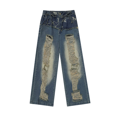 【24s Mar.】Butterfly Distressed High-Waist Wide-Leg Jeans