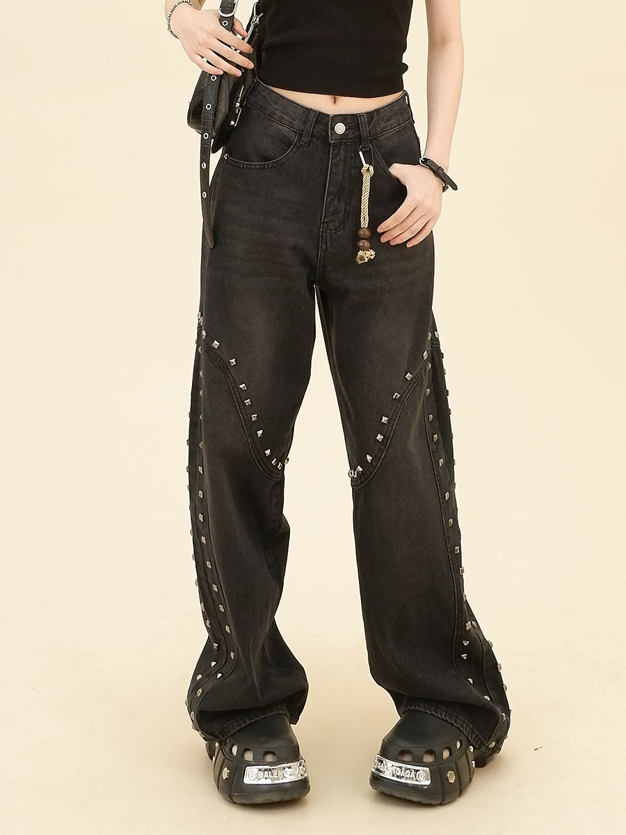 【24s Jun.】Studded Vintage Loose Fit Denim Pants