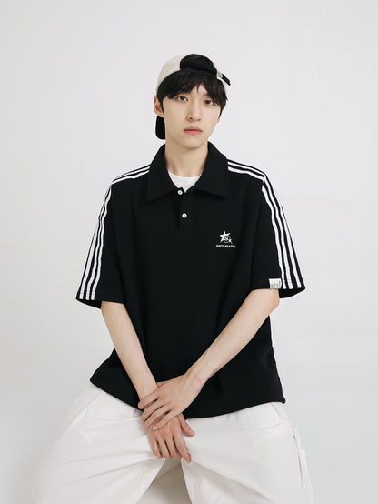 【24s Aug.】Student Striped Embroidered Polo Shirt