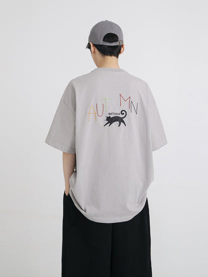 【24s Aug.】Cat Embroidered Loose T-shirt