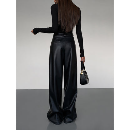 【24s Mar.】Black High-Waisted Moto PU Leather Pants