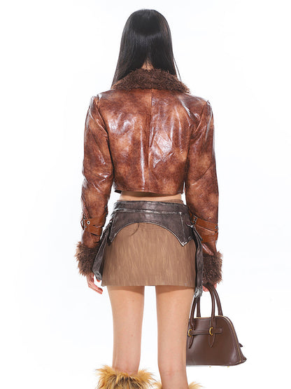 【25s Feb.】Faux Fur Short Leather Jacket