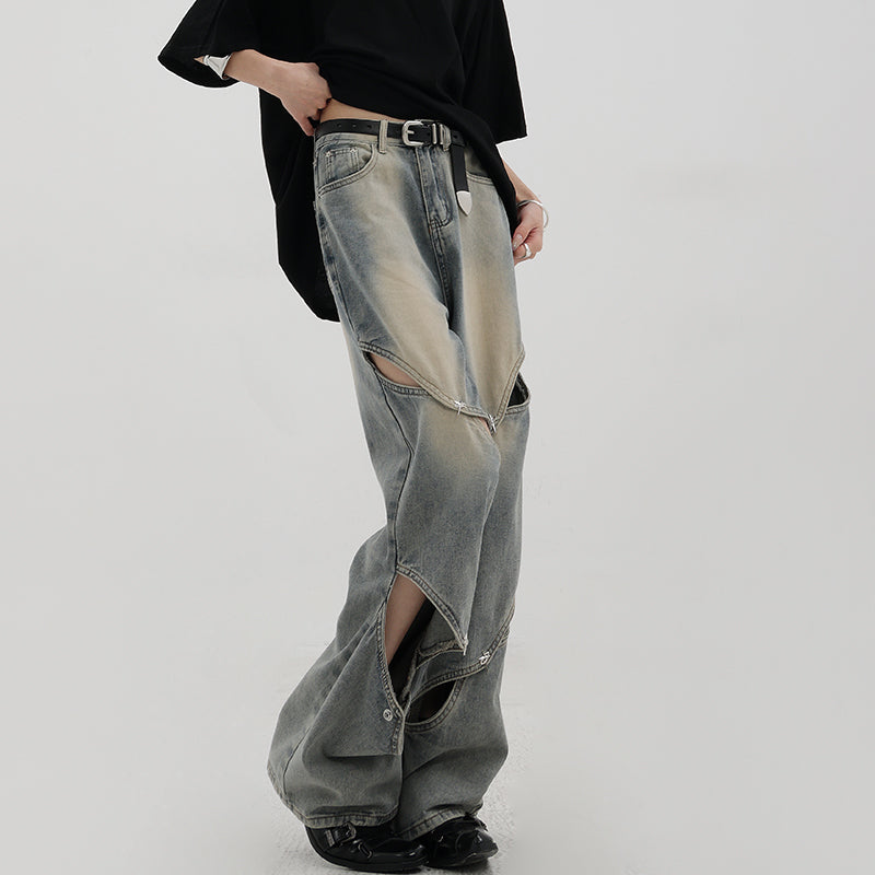 【24s Jun.】Black Vintage Washed Ripped Wide-Leg Jeans