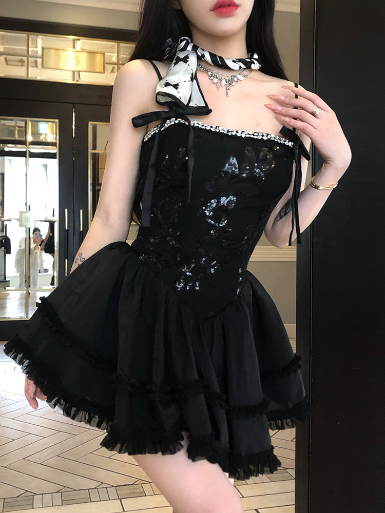 【24s Sep.】Retro Suspender Bow Tutu Skirt