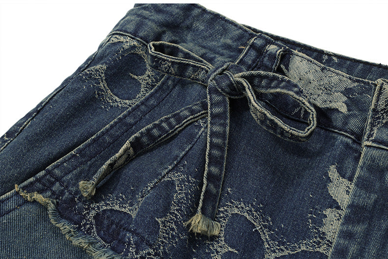 【24s Mar.】Butterfly Distressed High-Waist Wide-Leg Jeans