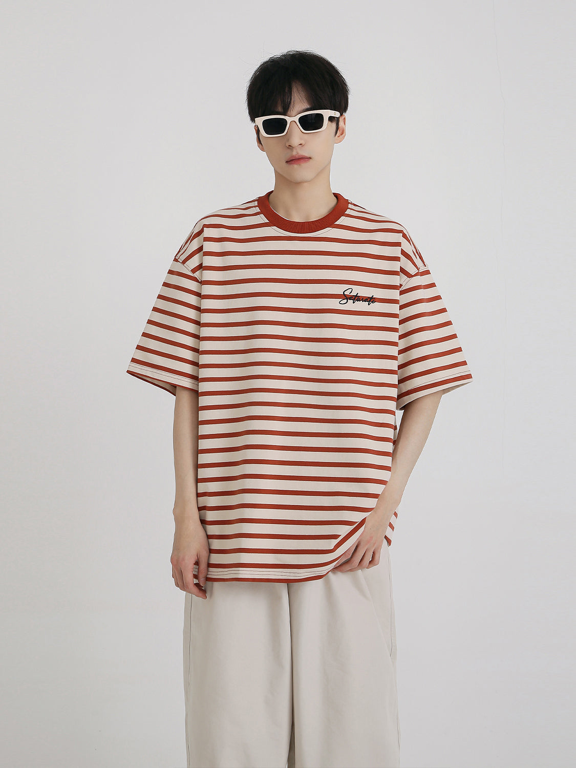 【24s Aug.】Striped Letter Embroidered Short Sleeves