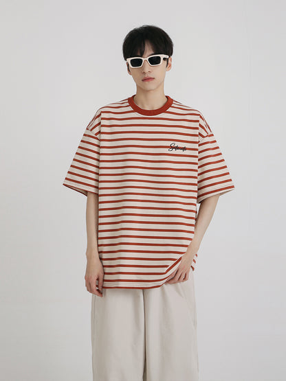 【24s Aug.】Striped Letter Embroidered Short Sleeves