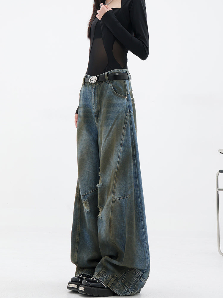 【24s Jun.】Washed Straight-leg Ripped Jeans