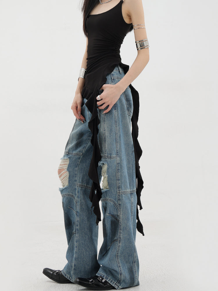 【24s Jun.】Distressed Dirty-dyed Distressed Jeans