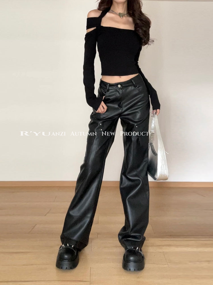 【24s Feb.】Dark Temptation Retro Rivet Leather Pants