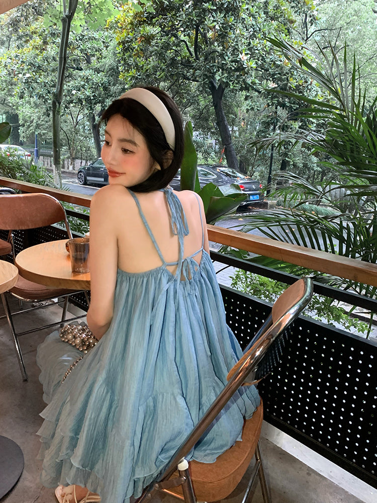 【24s Sep.】Blue Backless Suspender Dress