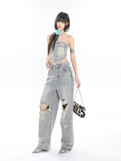 【24s Apr.】Ripped Hot Girl Denim Vest + Jeans