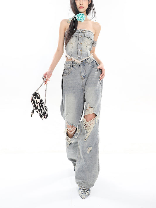 【24s Apr.】Ripped Hot Girl Denim Vest + Jeans