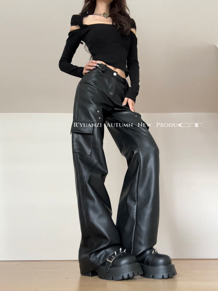 【24s Feb.】Dark Temptation Retro Rivet Leather Pants