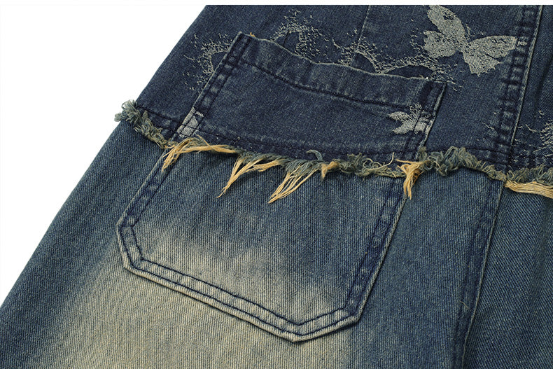 【24s Mar.】Butterfly Distressed High-Waist Wide-Leg Jeans