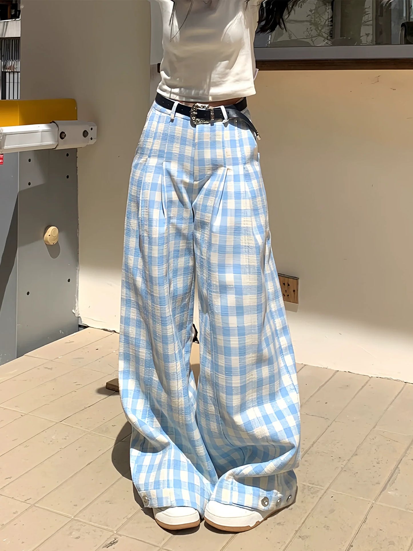 【25s Feb.】Refreshing Blue Plaid Casual Pants