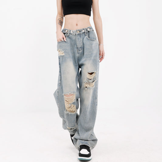 【23s July】Distressed Washed Gradient Denim Jeans