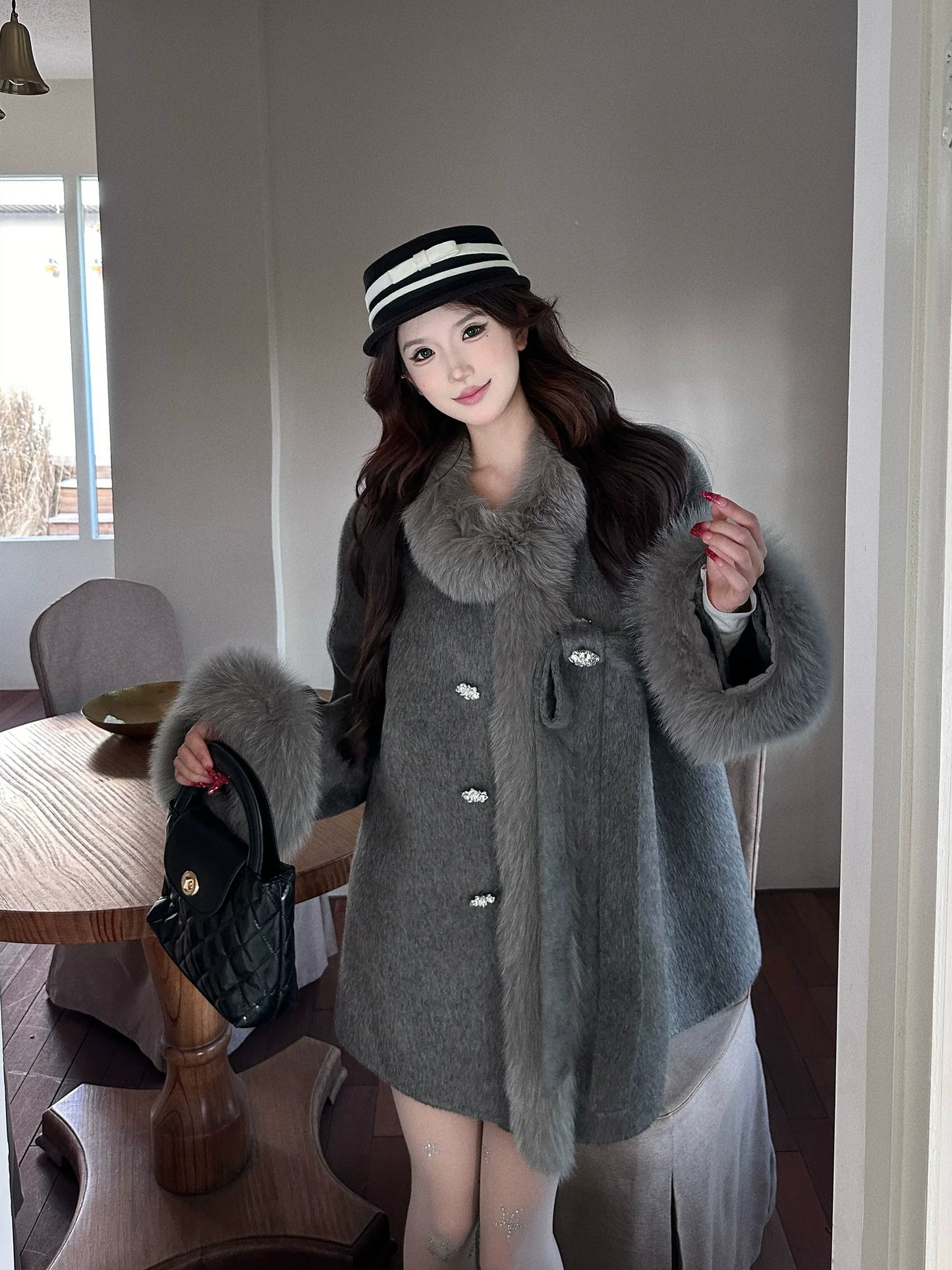 【25s Feb.】Elegant Wool Cape Winter Coat