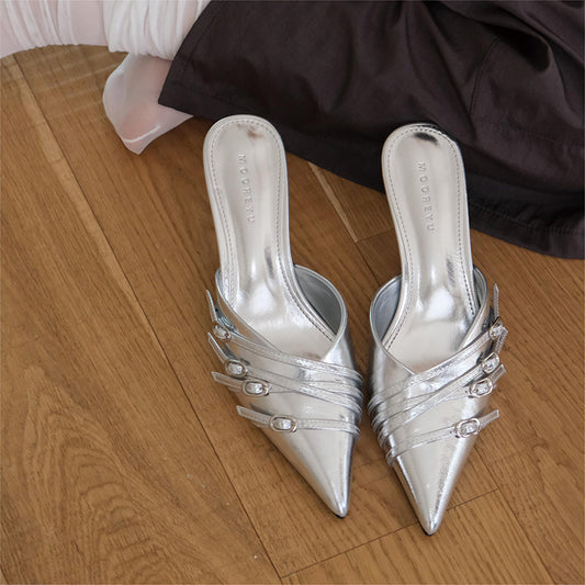 Pointed toe belt buckle sandals