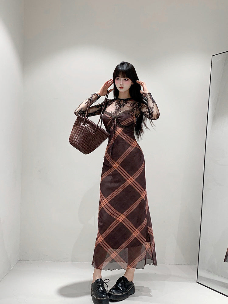 【24s Sep.】Plaid Lace Maxi Dress