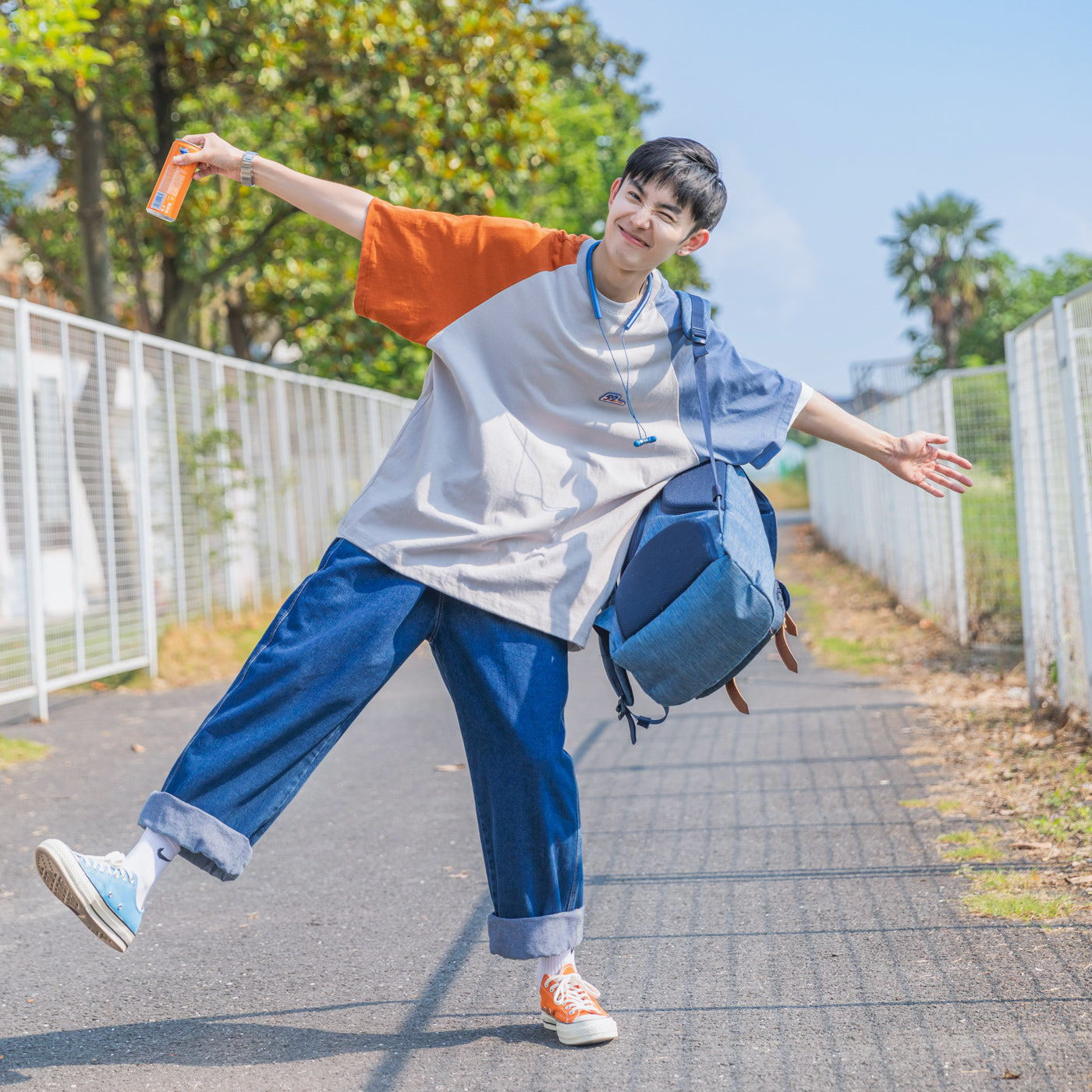 【24s July.】Drop Shoulder Paneled Cotton T-Shirt