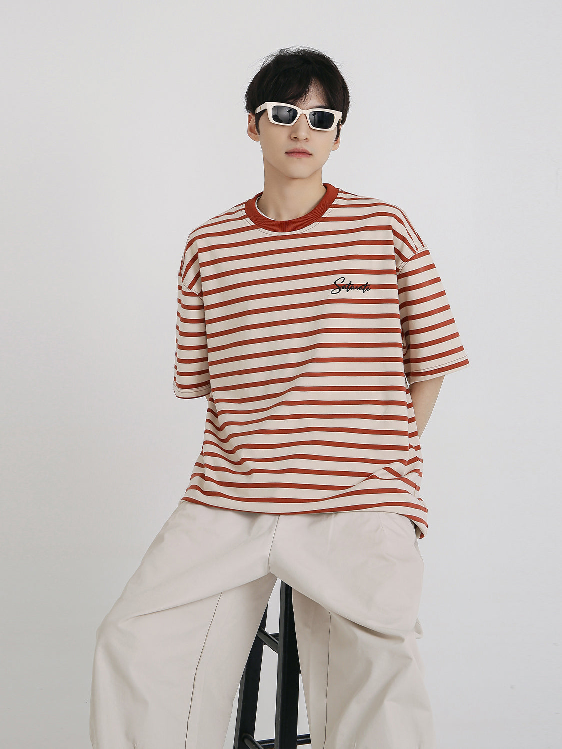 【24s Aug.】Striped Letter Embroidered Short Sleeves