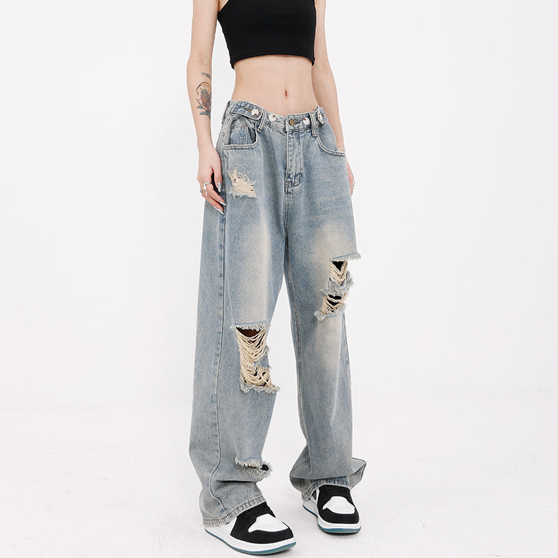 【23s July】Distressed Washed Gradient Denim Jeans