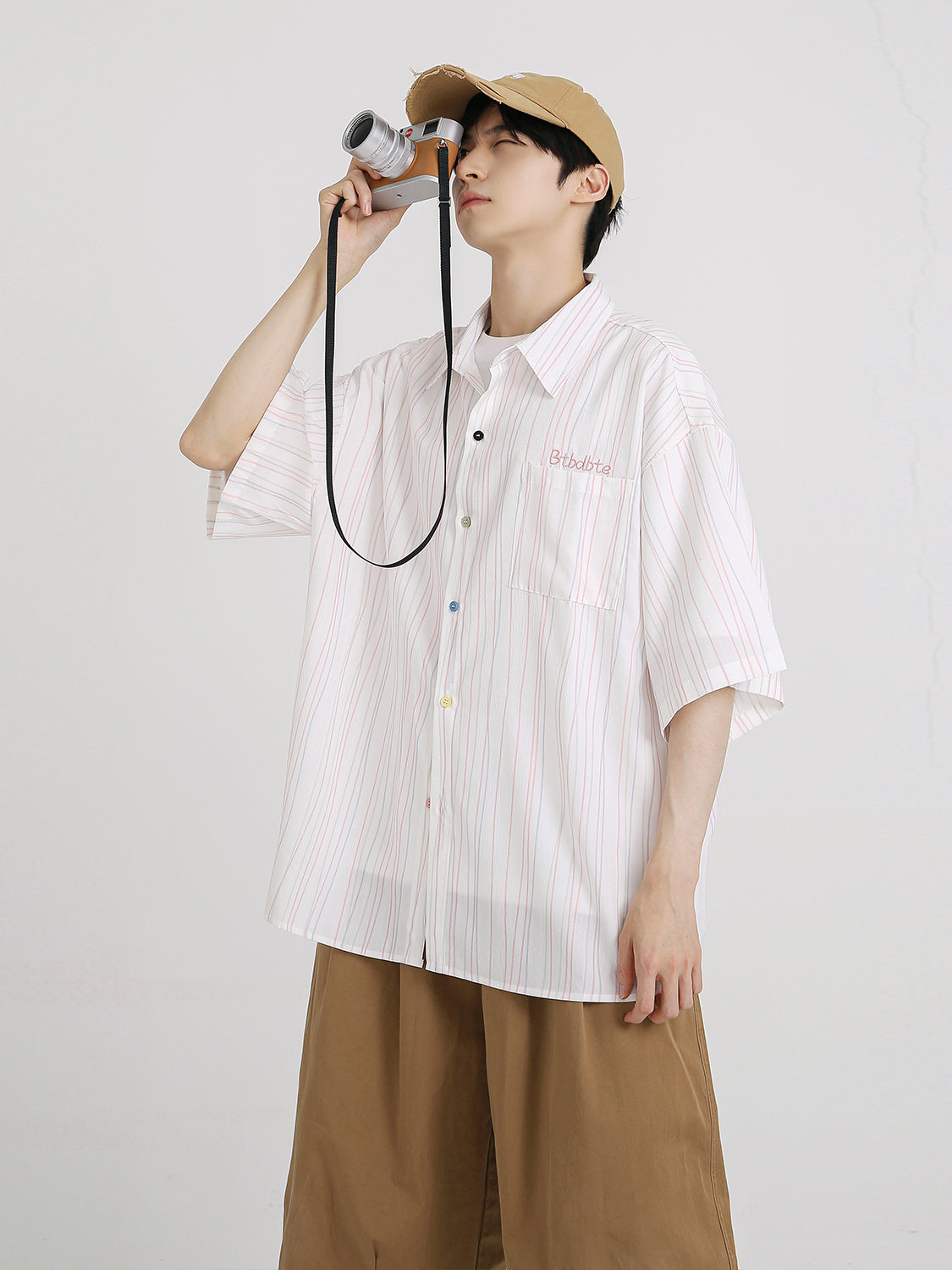 【24s Aug.】Embroidered Lettering Striped Short-sleeved Shirt