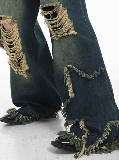 【24s Apr.】Custom Distressed Fringed High Street Jeans