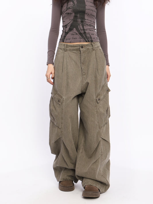 【24s Mar.】Retro Washed Pleated Baggy Jeans