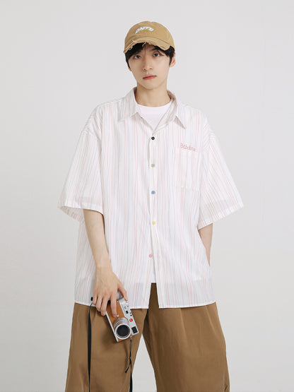 【24s Aug.】Embroidered Lettering Striped Short-sleeved Shirt