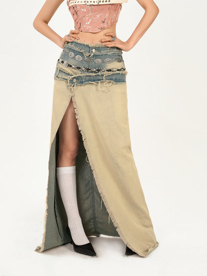 【24s May.】Festival Outfit Distressed Denim Midi Skirt