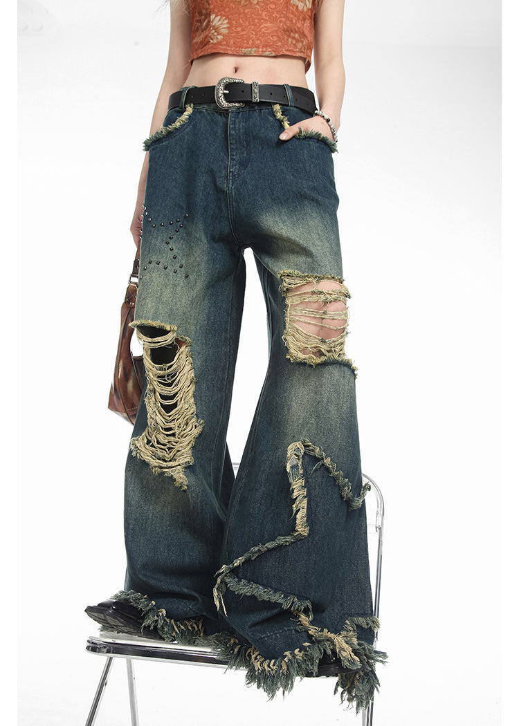 【24s Apr.】Custom Distressed Fringed High Street Jeans