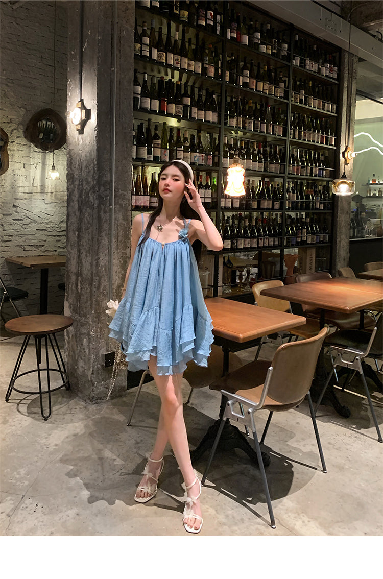 【24s Sep.】Blue Backless Suspender Dress