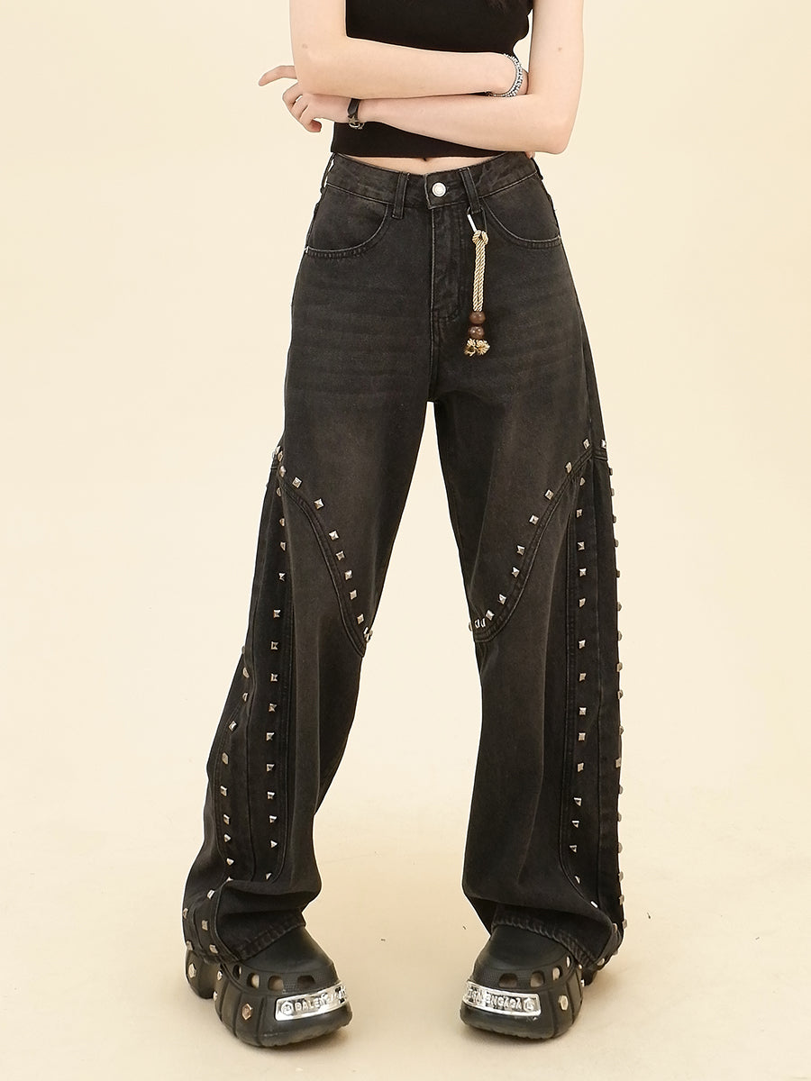 【24s Jun.】Studded Vintage Loose Fit Denim Pants