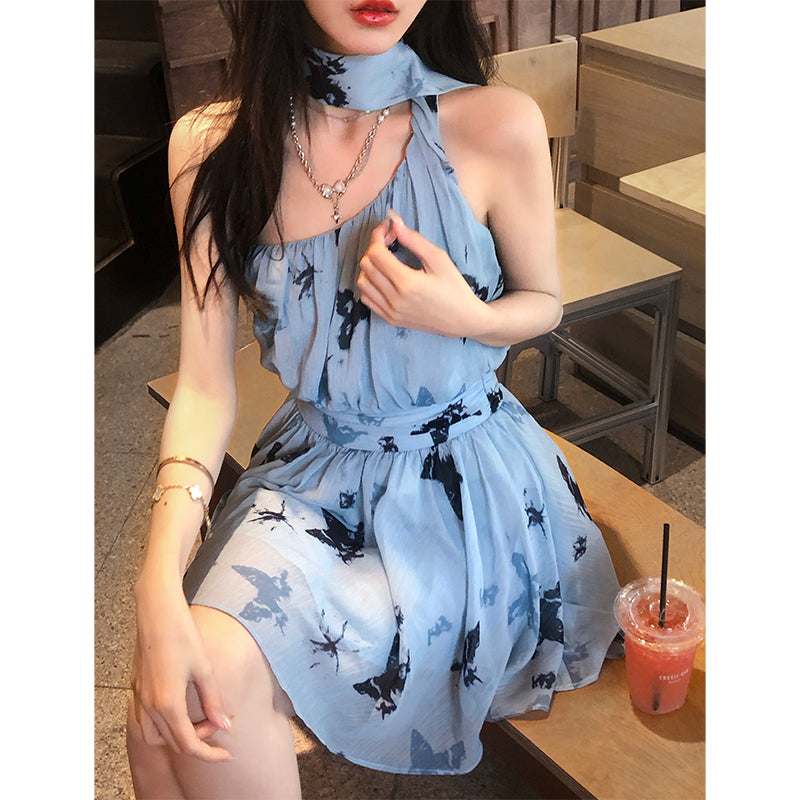 【24s Aug.】Blue Halter Neck Dress